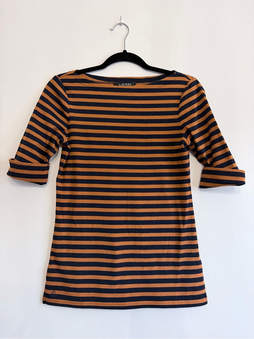 Lauren Ralph Lauren Black & Brown Striped Top Midsleeve S